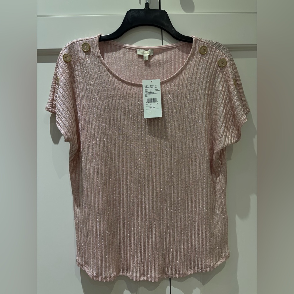 Laura Petite Pink and Gold Ribbed Top (NWT)